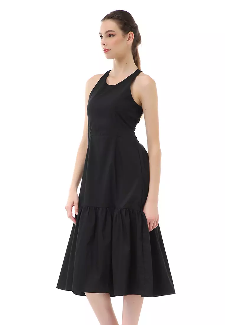 Rachel Midi Dress Wanita Tanpa Lengan Motif Polos Material Poplin ORIGINAL - Black