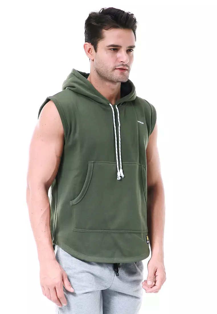 Bobby Atasan Kasual Pria Singlet Hoodie Motif Polos Sweater Tanpa Lengan Material Fleece ORIGINAL - Army Green