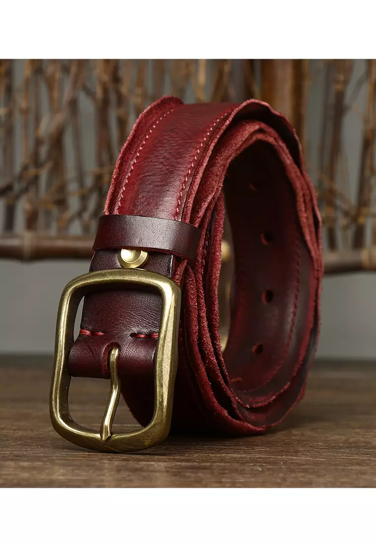 Mango Man - Adjustable Elastic Straps with Leather Details Burgundy - One Size - Men