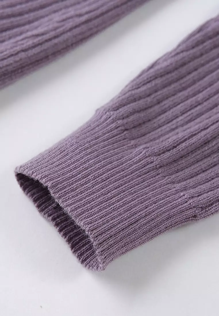Contrast Color Knitted Striped Long Sleeves Crewneck Sweater And Shorts Two Pieces Suit