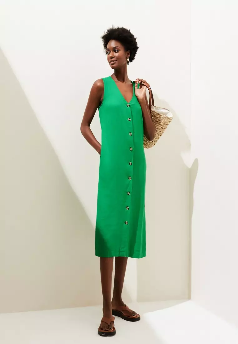 Buy MARKS SPENCER Linen Blend V Neck Midi Column Dress 2024