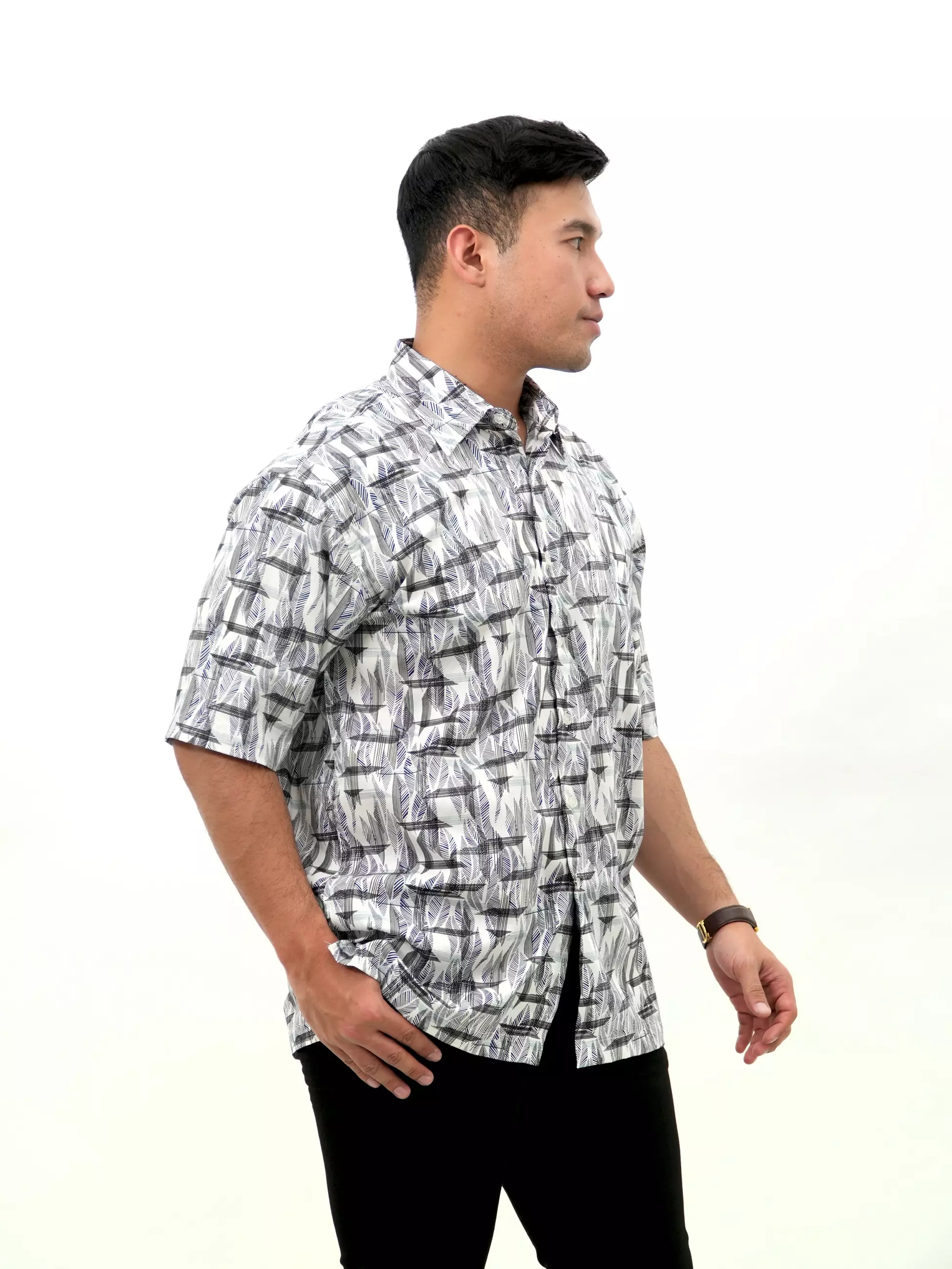 Kemeja Lengan Pendek Putih Hitam 16813