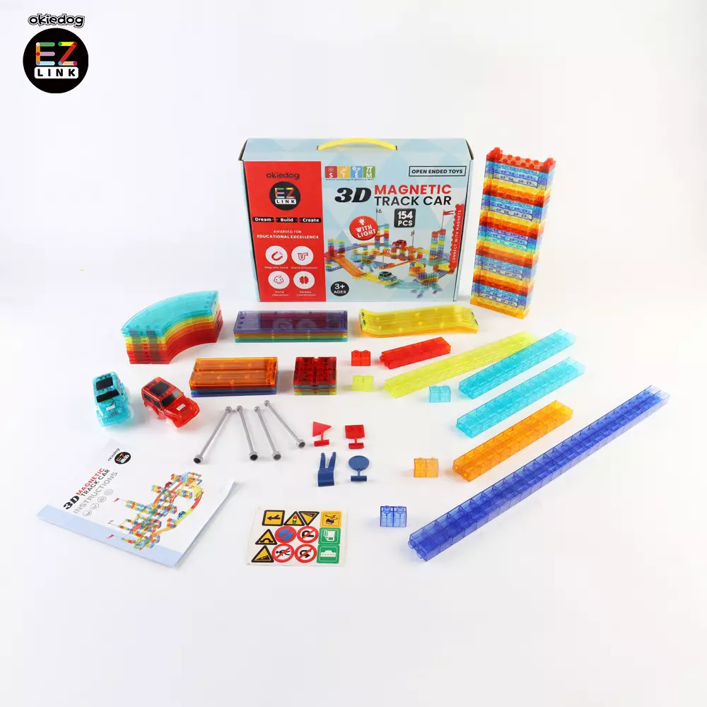 Okiedog EZLINK Magnetic Track Car - Mainan Magnet Edukasi anak (STEM) - 154pcs