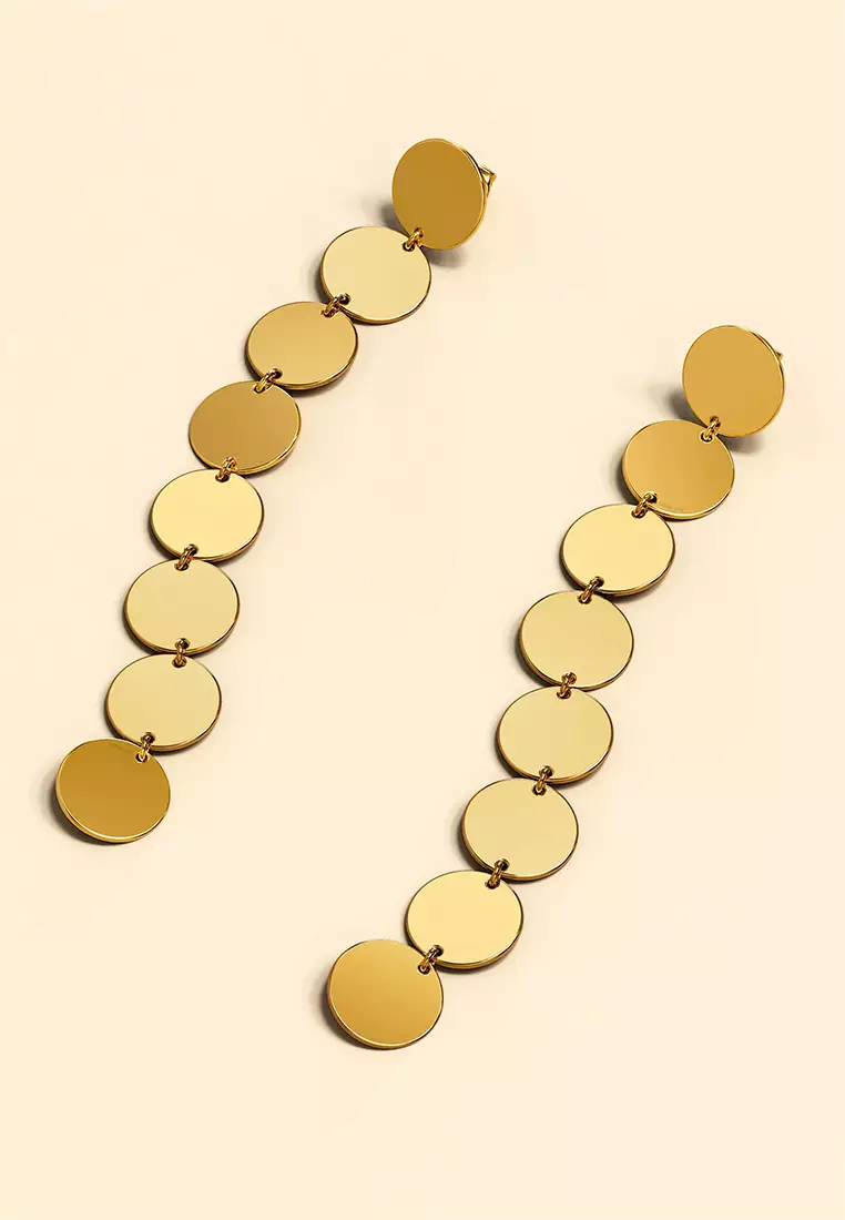 Round Disc Dangle Gold Layered Earrings