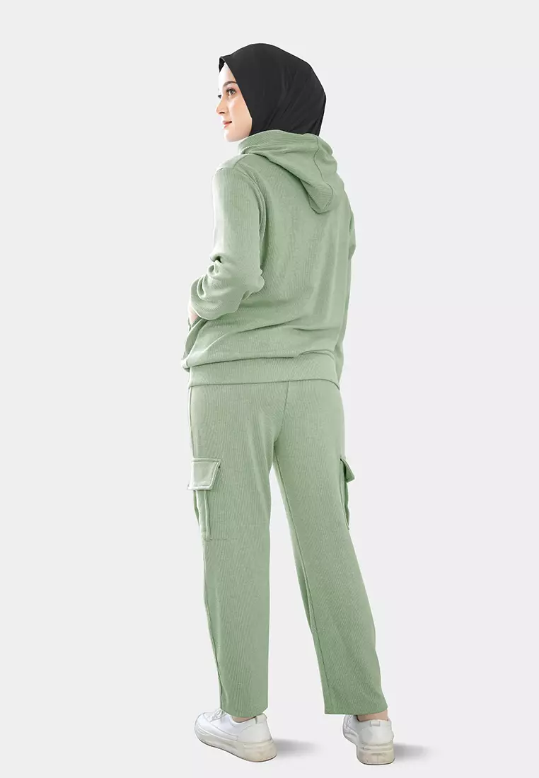 Setelan Olahraga Wanita Keenan Hoodie Set Knit - Leaf Green