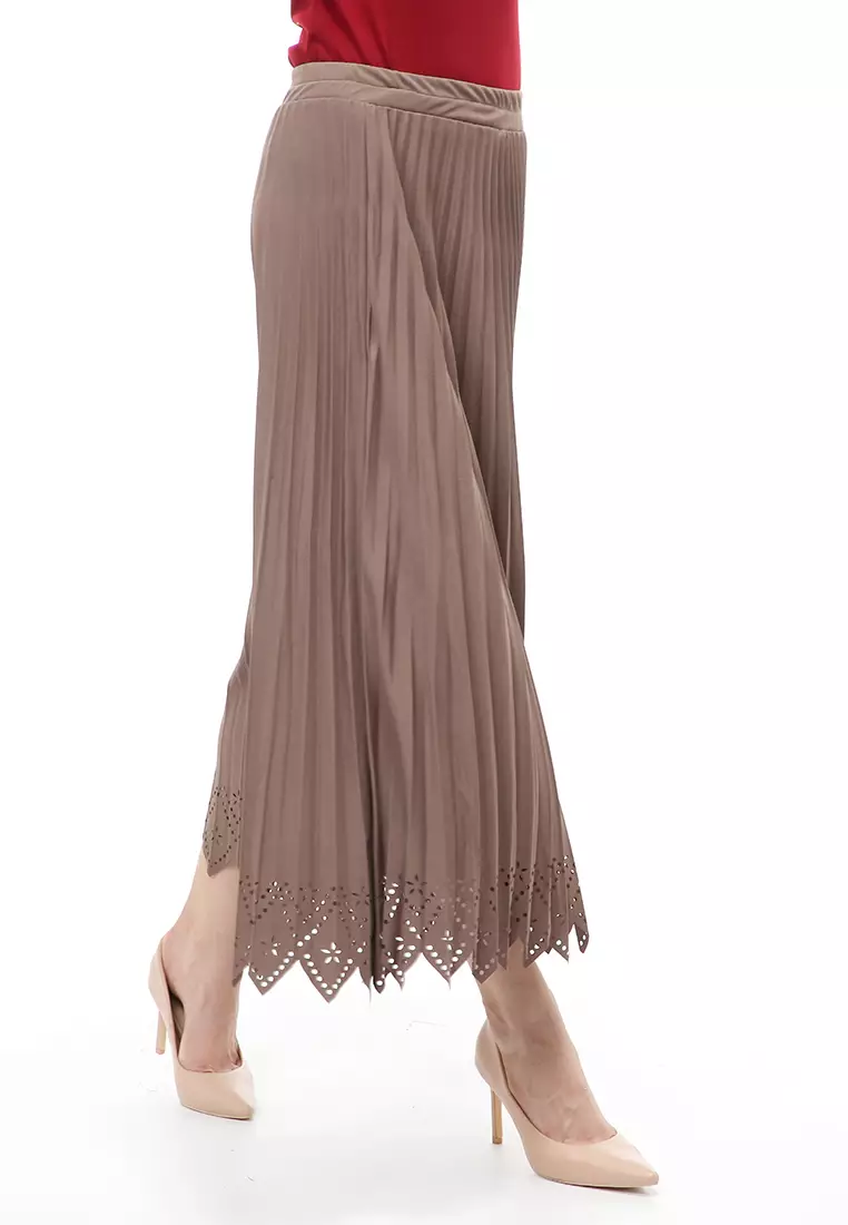 Syafira Rok Plisket Laser Polos Bawahan Wanita Muslimah Premium Quality - Mocca