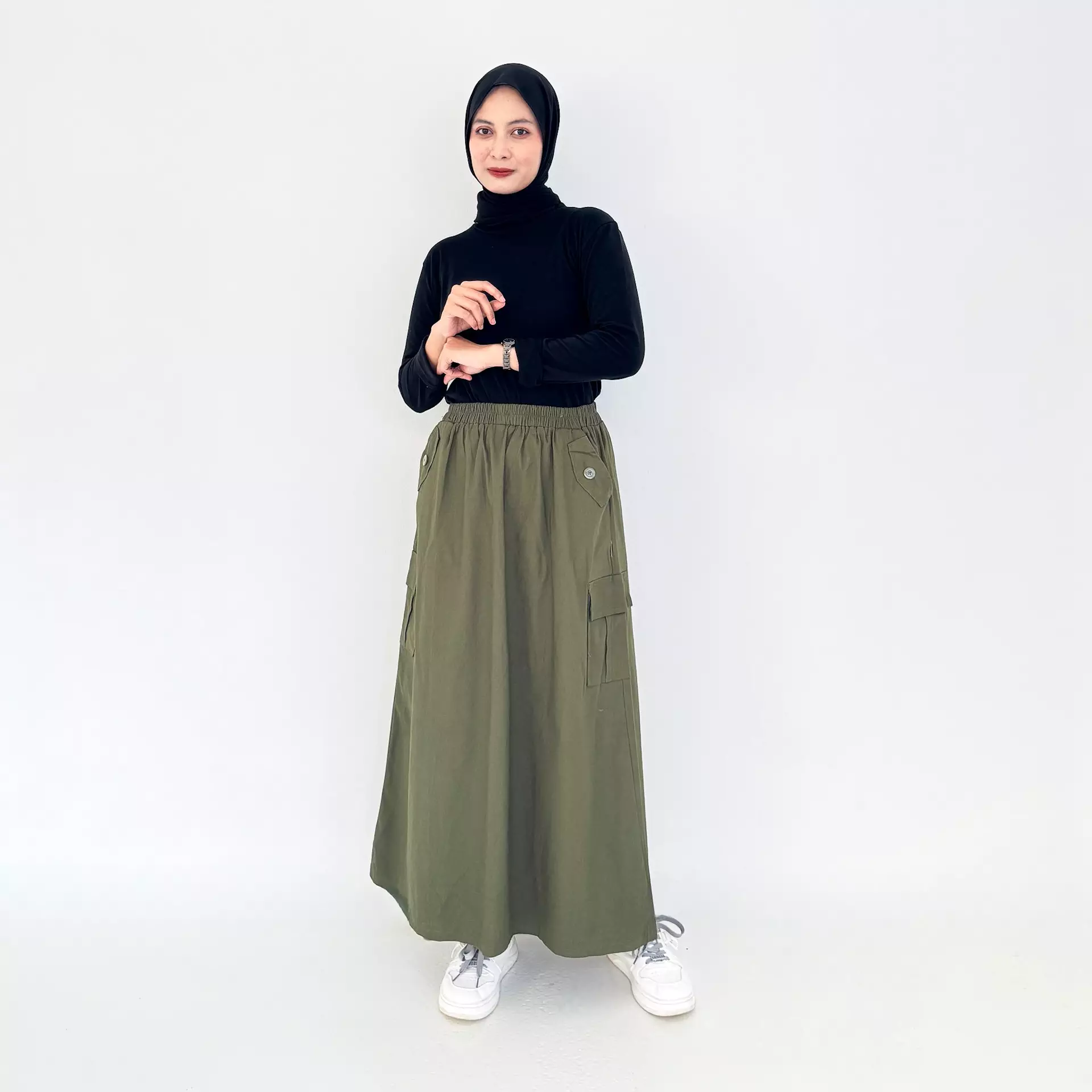 Rok Cargo A-Line [ARMY] Bawahan Panjang Wanita Fit XXL