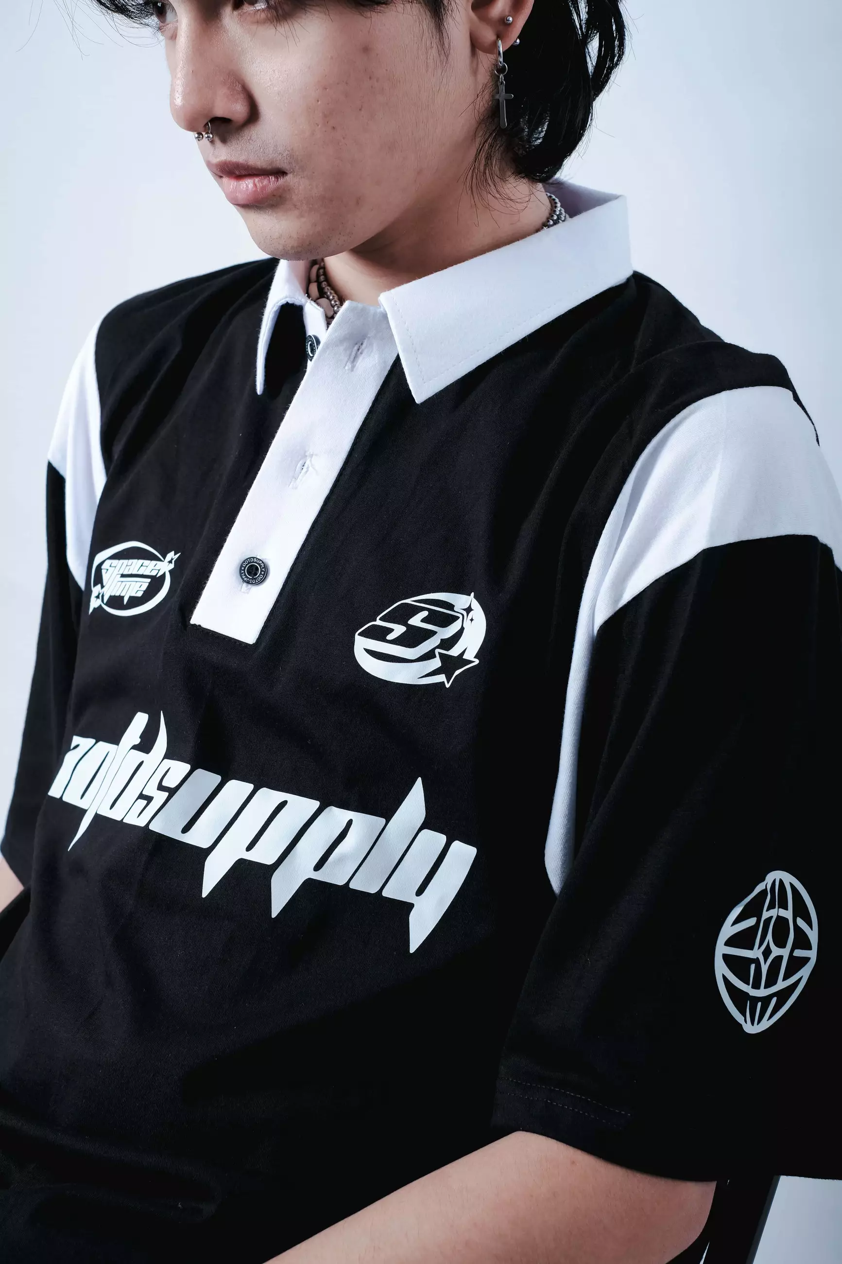 OOTDSUPPLY Oversize Rugby Polo Shirt Space Time Combination|  Kaos Polo Pria dan Wanita OVZ-PSR028