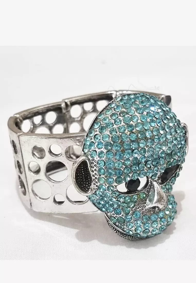 Women's Accessories Diamante Embellished Ape Bracelet Gelang Wanita Blue & Silver