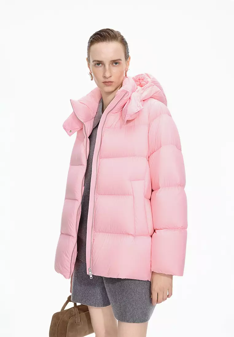 混紡90白鴨絨厚款橫切線A型寬鬆中長款羽絨服