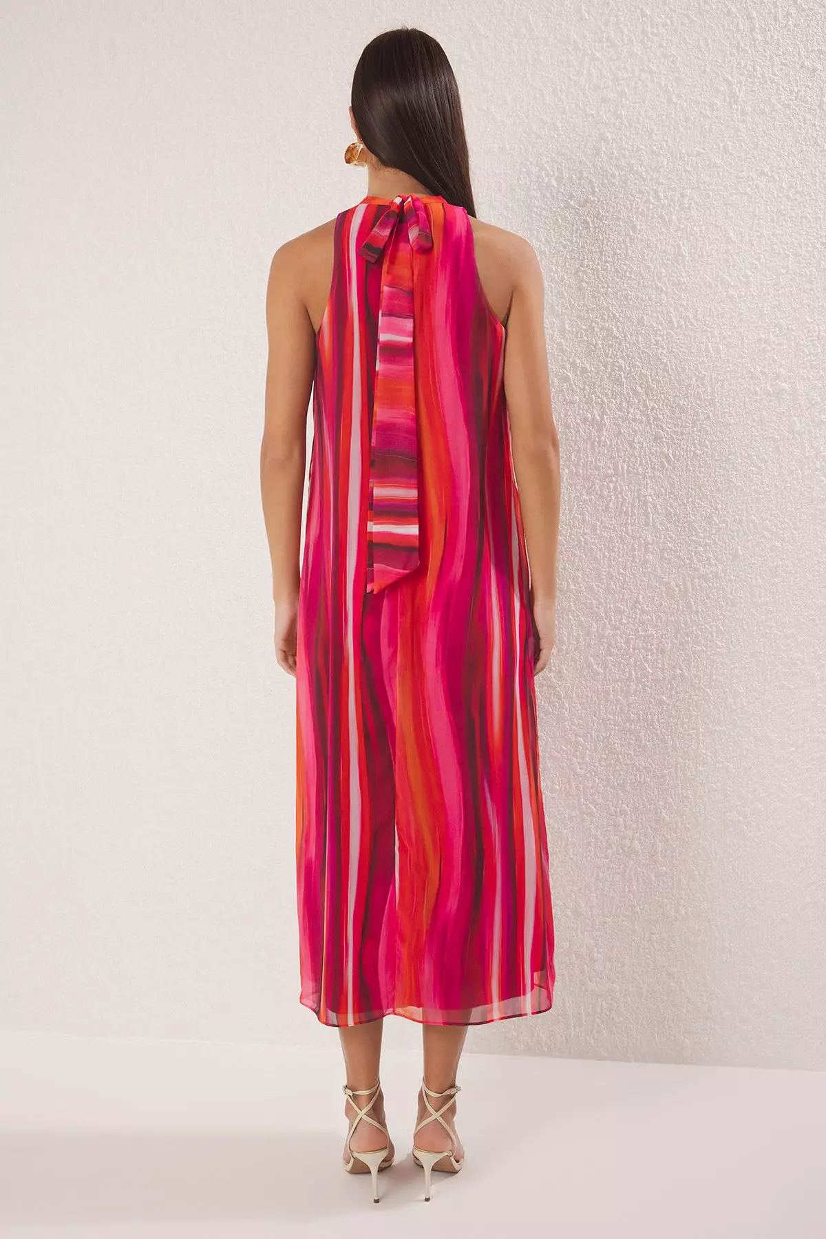 Pink Abstract Straight Cut Maxi Woven Dress Twoss25El00408