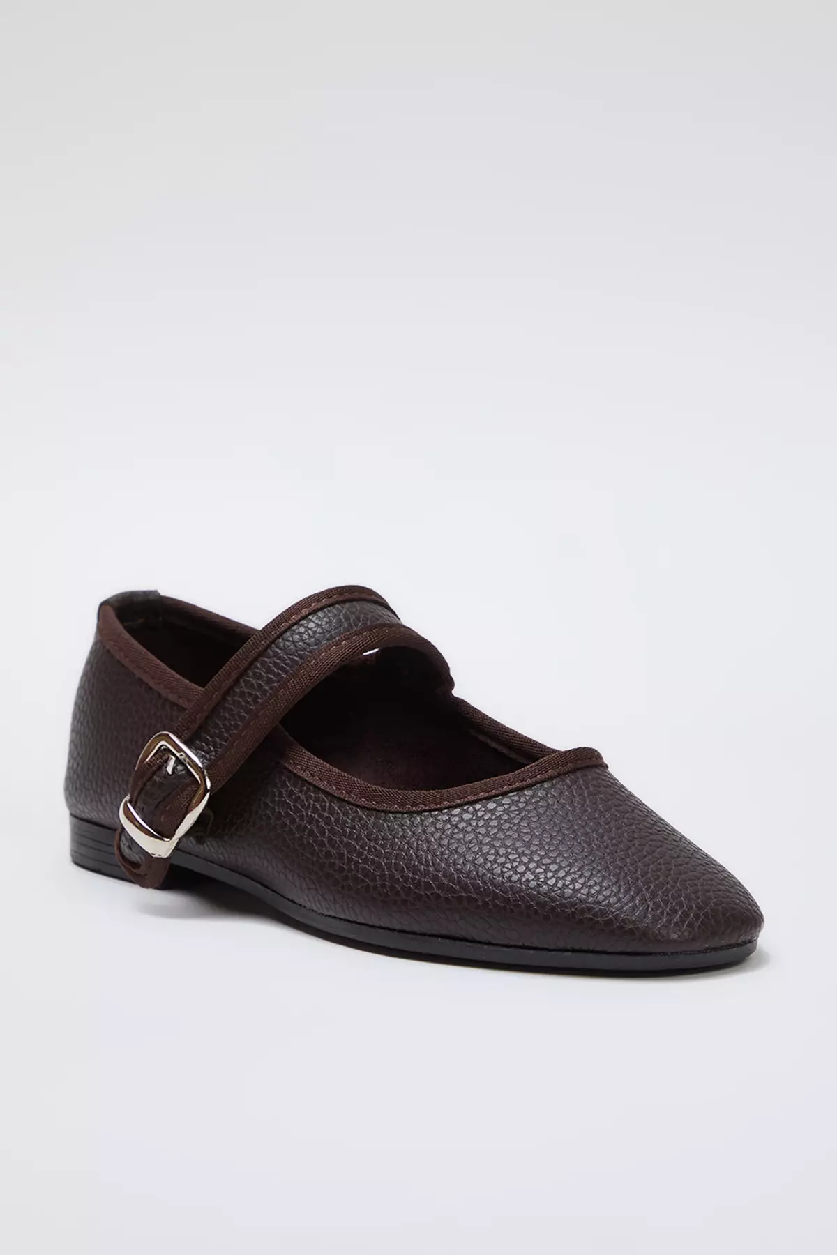 Textured Mary Jane Buckled Ballerina Flats