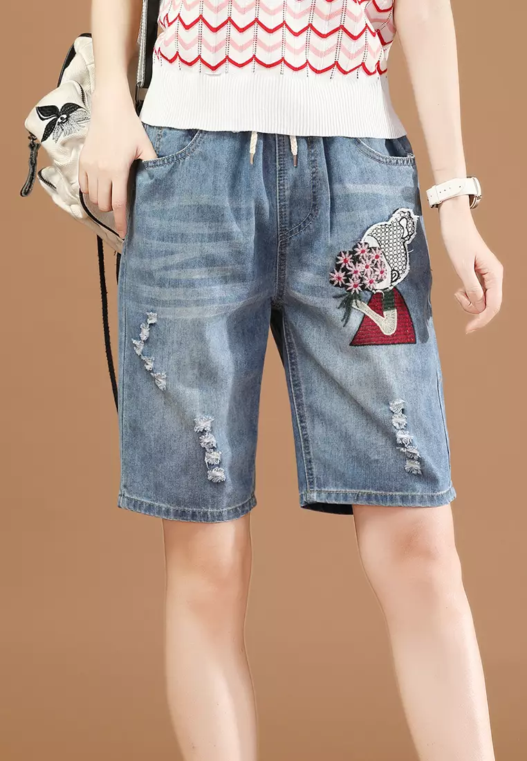 Girls elastic clearance waist denim shorts