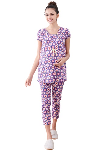 Mamaway purple Minnie Dot Pattern ​Maternity & Nursing Pajamas/ Sleepwear Set CCCFEAA89C4080GS_1