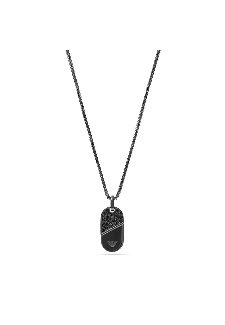 Emporio Armani Black Stainless Steel Dog Tag Necklace EGS3138001