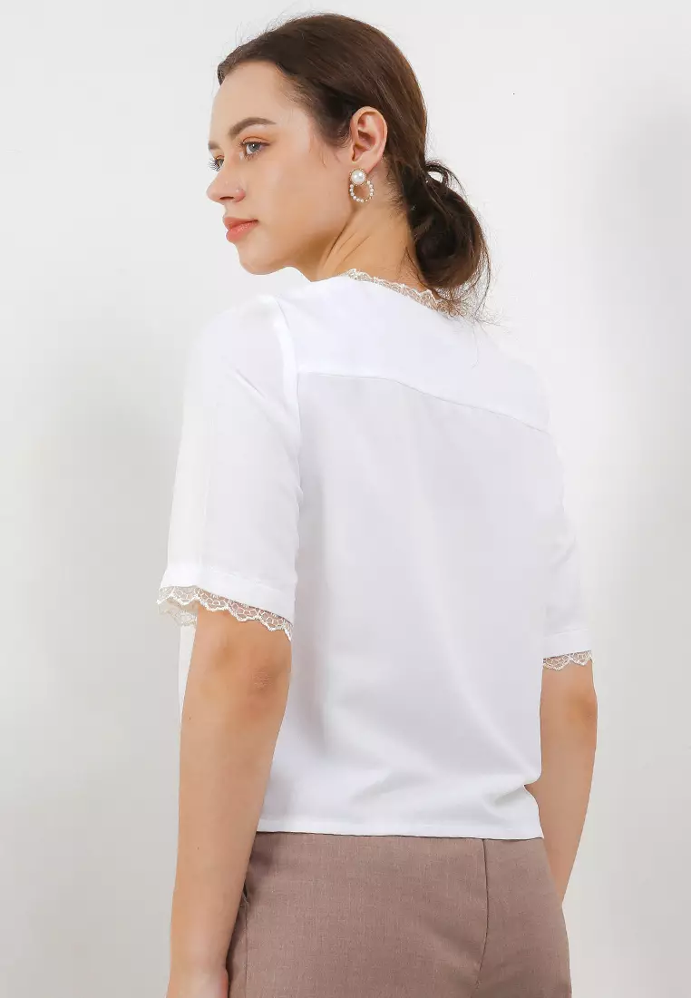 Lacey V Neck Short Sleeve Blouse