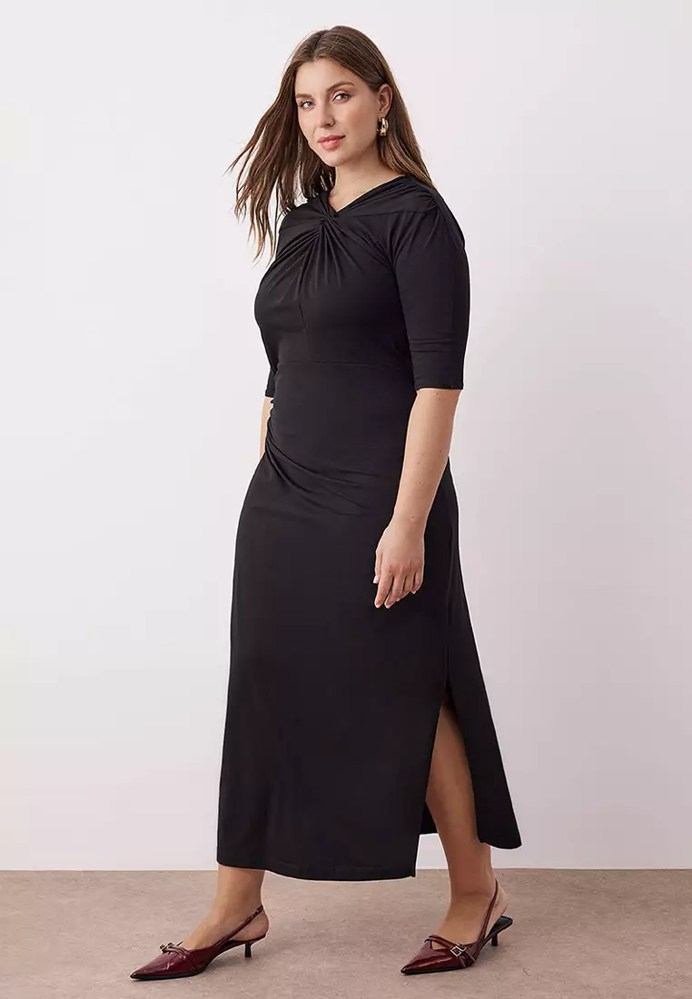Plus Size Knot Detailed Jersey Knit Dress
