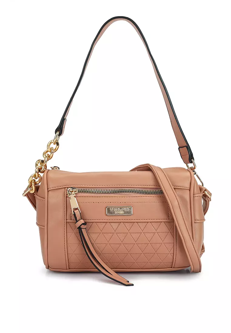 Debossed Convertible Top Handle Bag With Front Zip