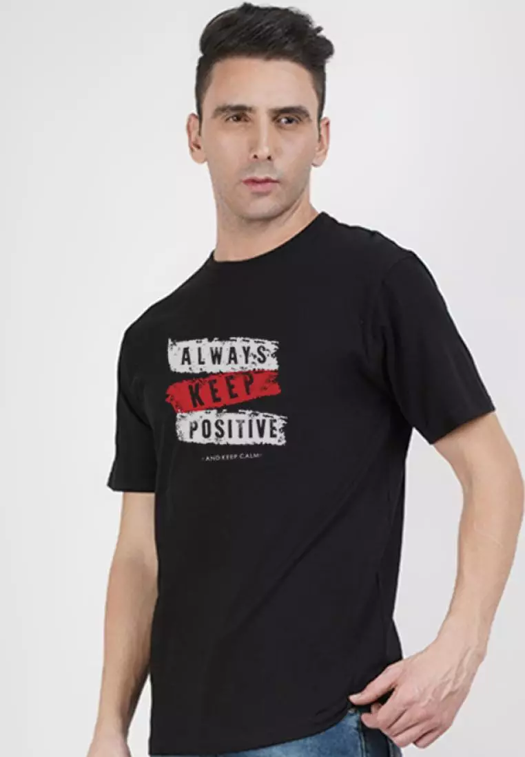 Always Keep Positive Black Tee Cotton Short Sleeve Essential T-Shirt
