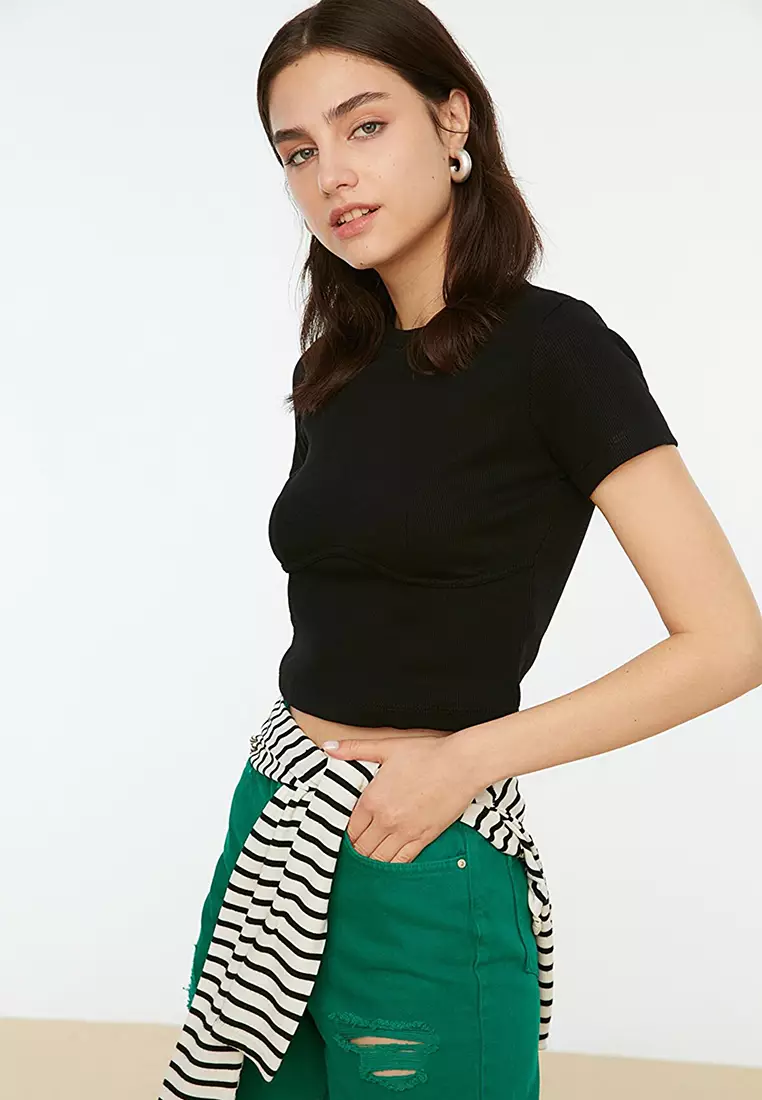 Jual Trendyol Ribbed Knit Crop Top Original 2024 Zalora Indonesia