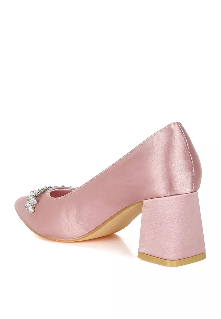 Satin Diamante Embellished Pumps in Blush