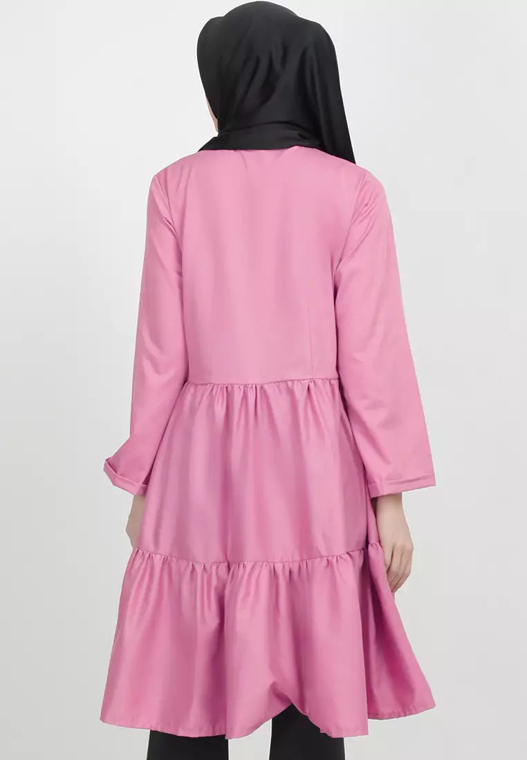 JV Hasanah Azalea Ruffle Tunic Pink | Atasan Tunik Ruffle Katun Toyobo