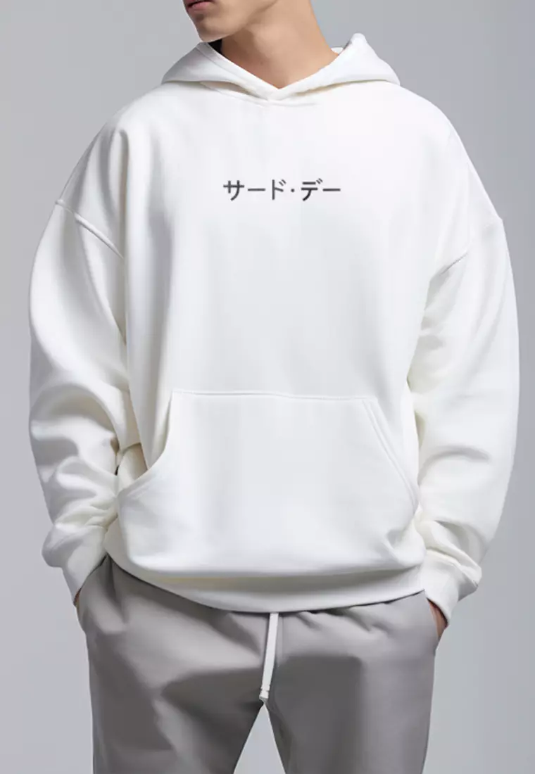 MOA94 Hoodies Premium ScubaLux Anti Kusut Waterproof "Katakana Aja" Putih