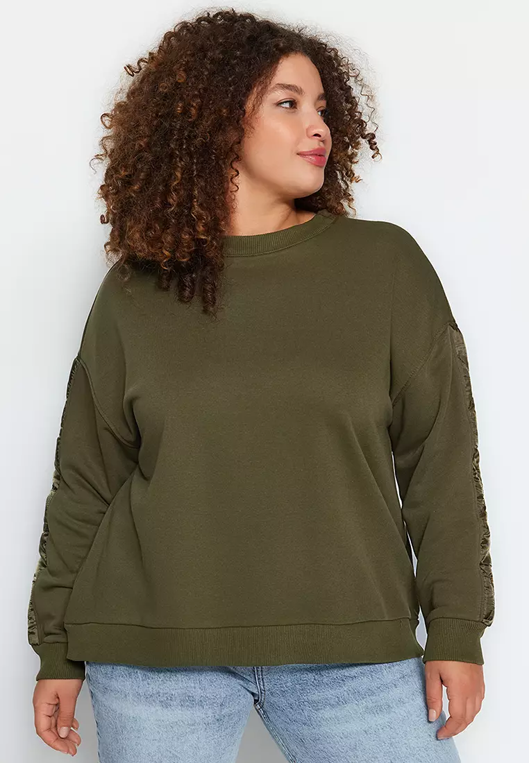 Buy Trendyol Plus Size Khaki Thick Knitted Sweatshirt with Quilted