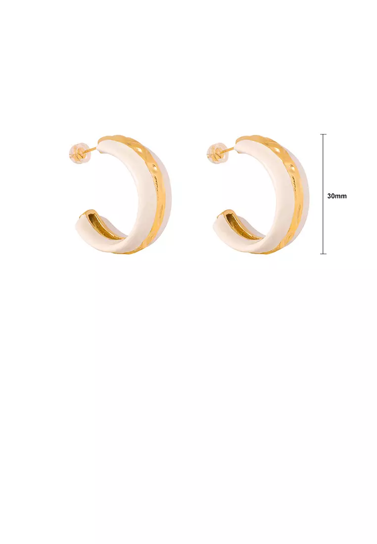 Fashion and Elegant Plated Gold 316L Stainless Steel Enamel White C shaped Geometric Stud Earrings