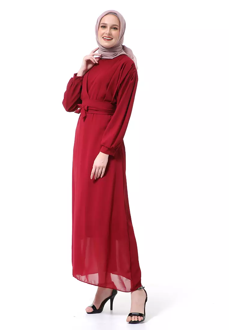Alika Gamis Dress Long Sleeve Wanita Muslimah High Quality Premium - Maroon