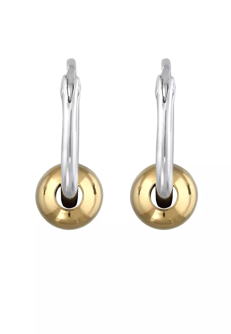 EXCLUSIVE Anting Perhiasan Perak 925 Pria Creole Ball Bicolor Gold Plated