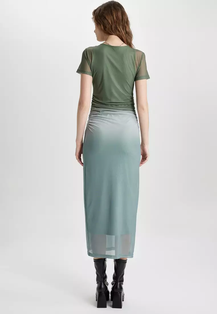 Gathered Tulle Midi Dress