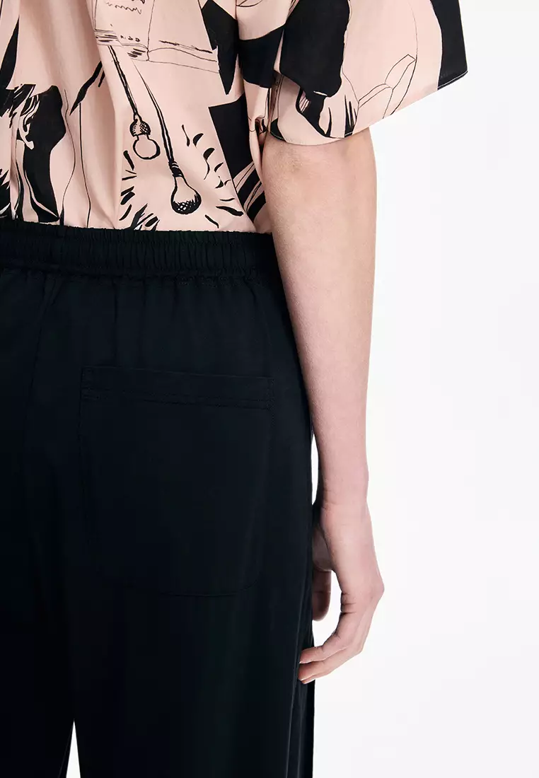Cotton Banana Pants with Overlock Stitching, Extra-Long Length