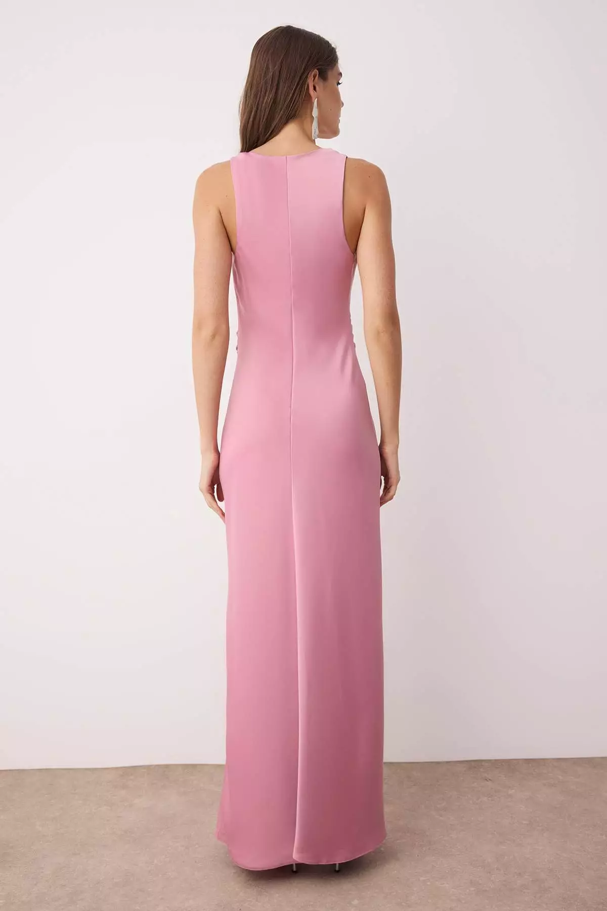 Dusty Rose Bodycon Satin Maxi Evening Gown