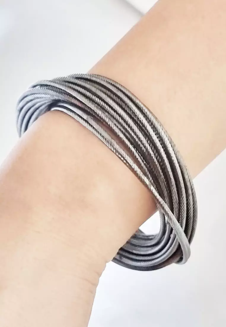 Women's Accessories Interlink Bangle Gelang Wanita Smoked Silver