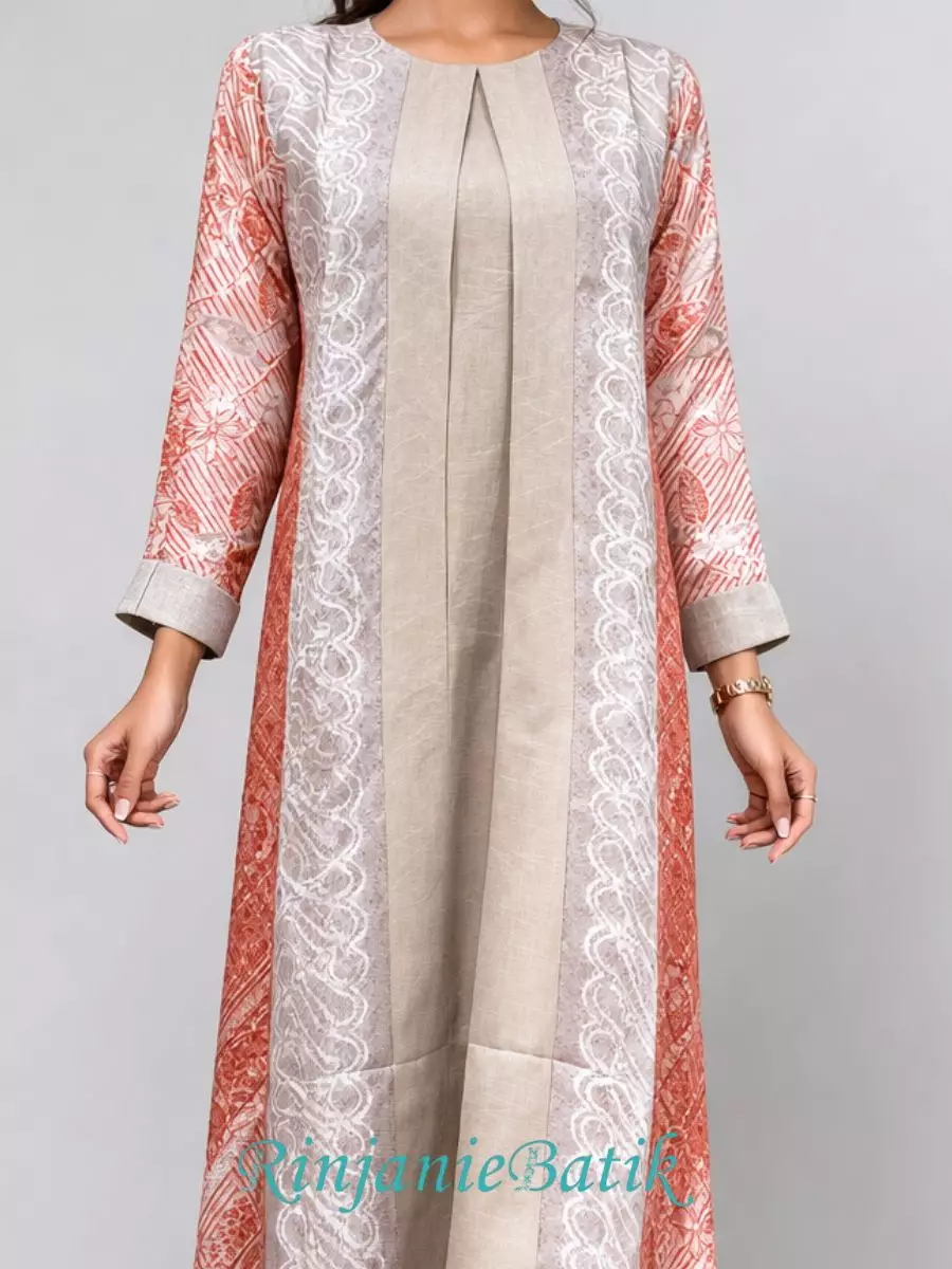 Rinjanie Batik - PDEU TR - Gamis Rhamadani Terracota - Batik Cap - Dress Raya