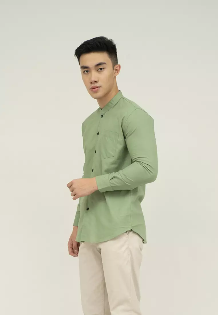 Houseofcuff kemeja Koko Lengan Panjang Pria Hijau Mint