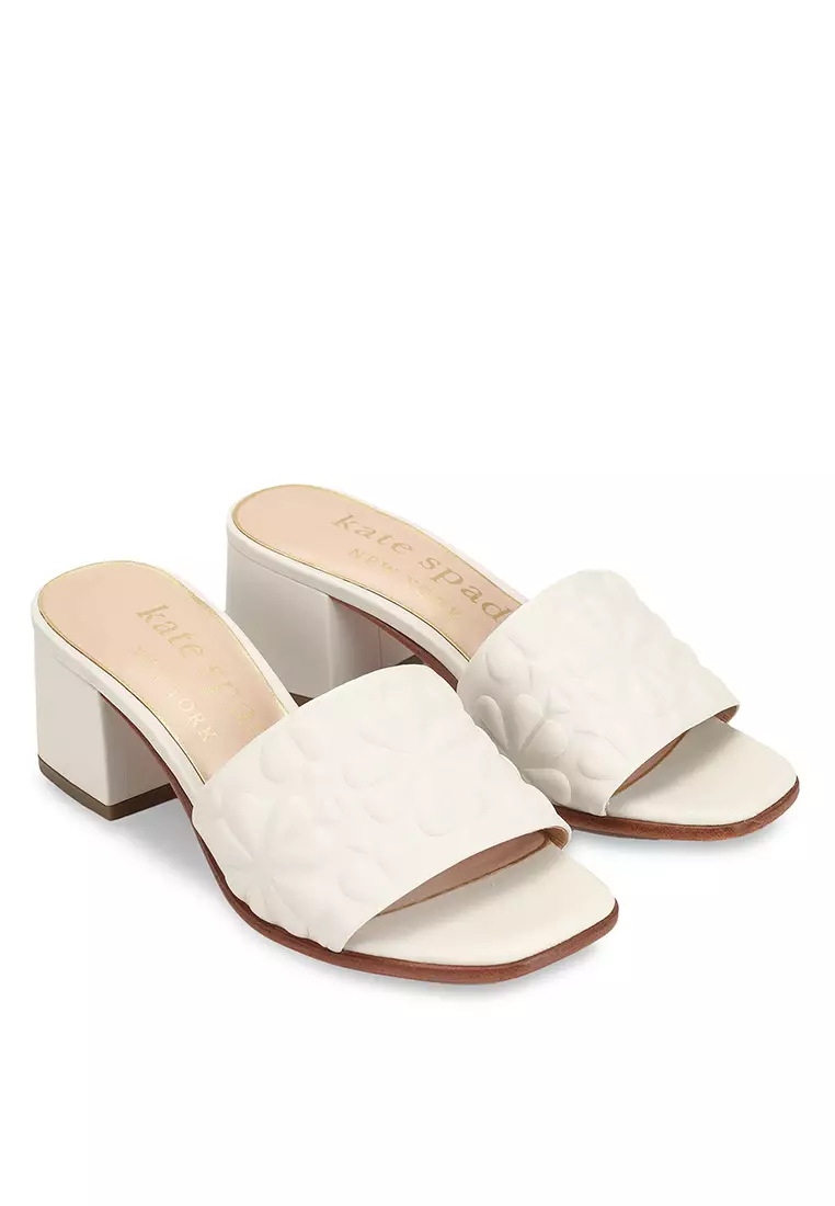 White slide clearance sandals with heels