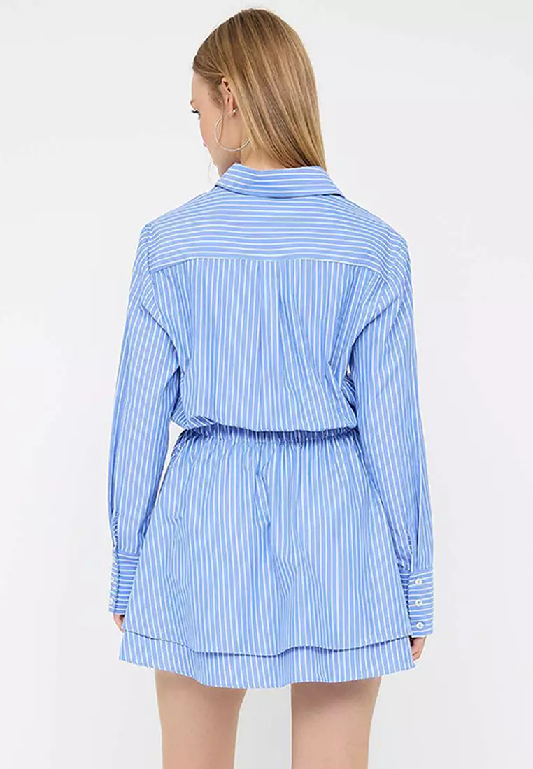 Striped Elastic Waist Poplin Dress