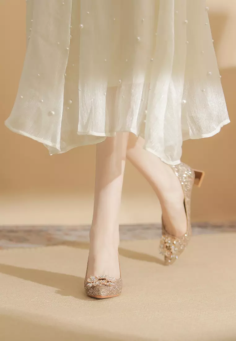 5CM Rhinestone Buckle Chunky Heel Shoes IF5306-3