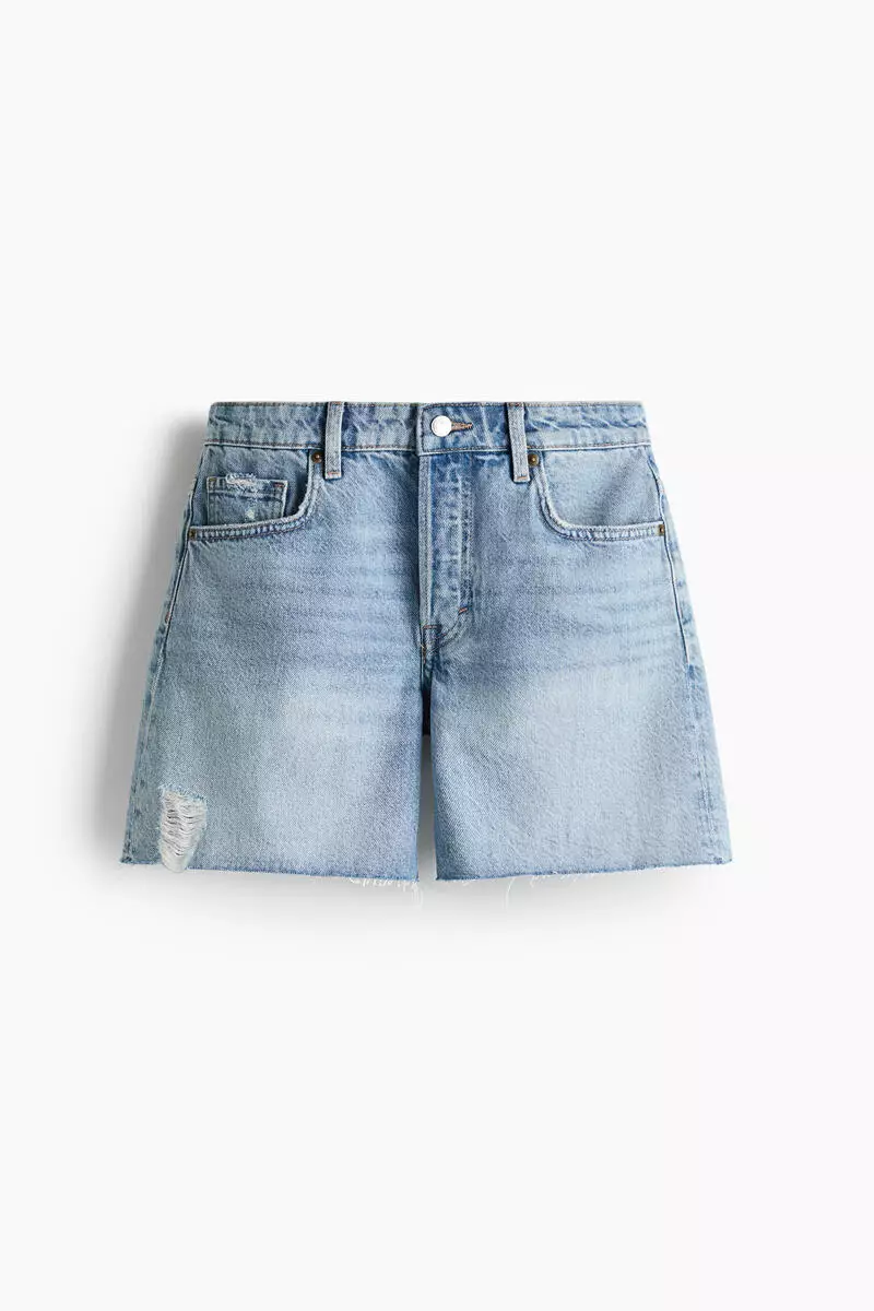 Raw-edge denim shorts