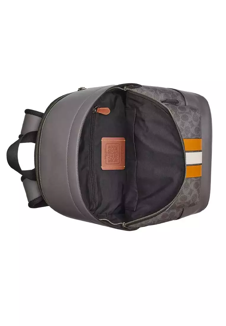West Backpack In Signature Canvas With Varsity Stripe Grey/Ochre/Chalk CV922