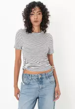 Cloud Dancer/Stripes: Navy Blazer