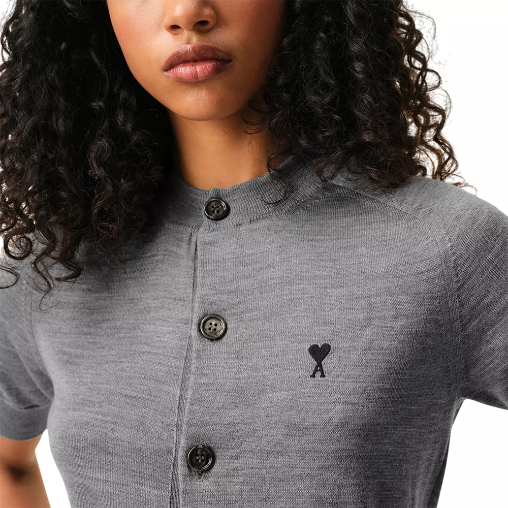 Black Ami De Coeur Wool Short Sleeves Cardigan Heather Grey