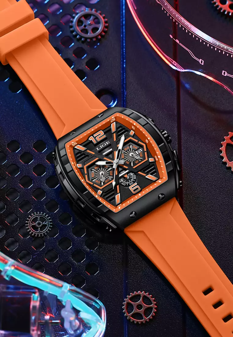 Unisex Tonneau Shaped IP Black Quartz Watch on Rubber Strap