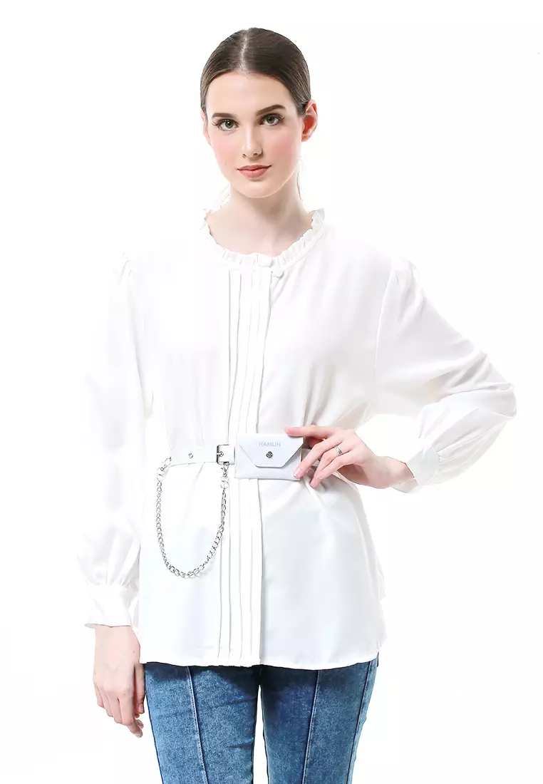 Imani Ikat Pinggang Wanita with Mini Wallet Multifunction Material Leather ORIGINAL - White