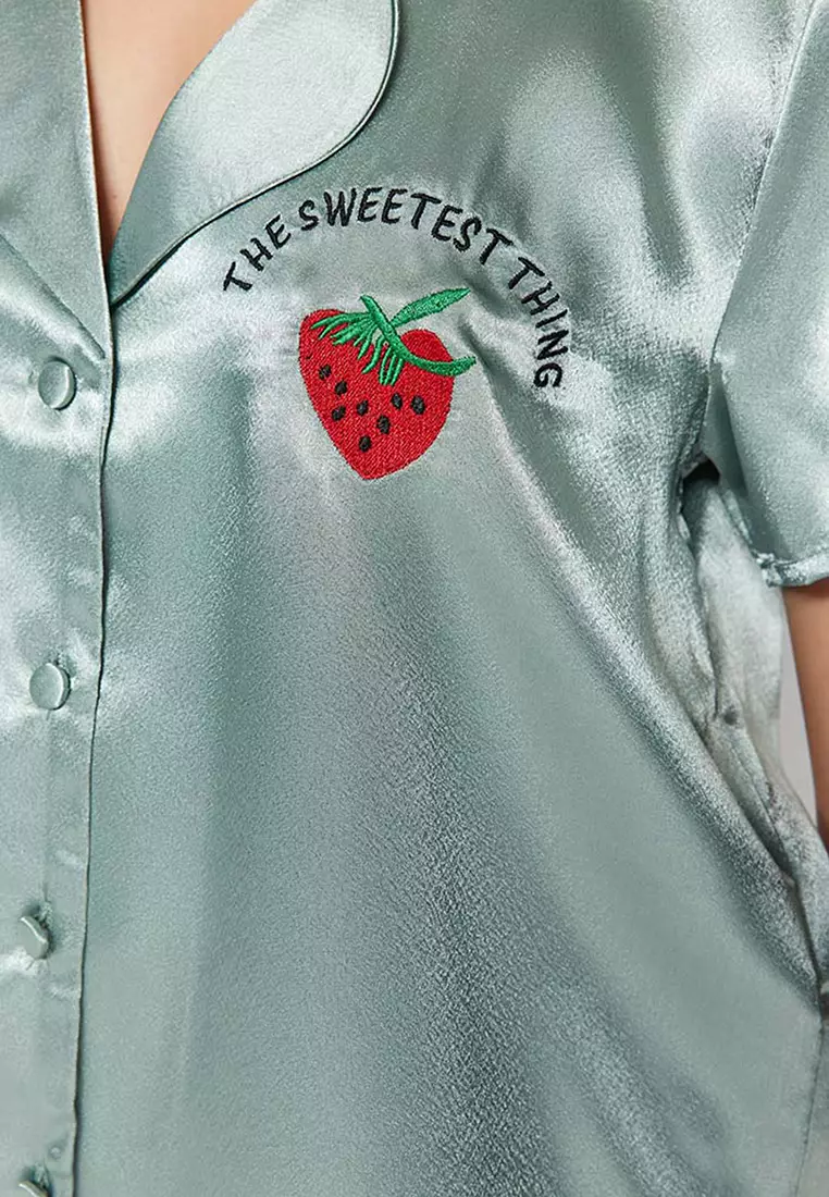 Embroidered Satin Pajamas Set