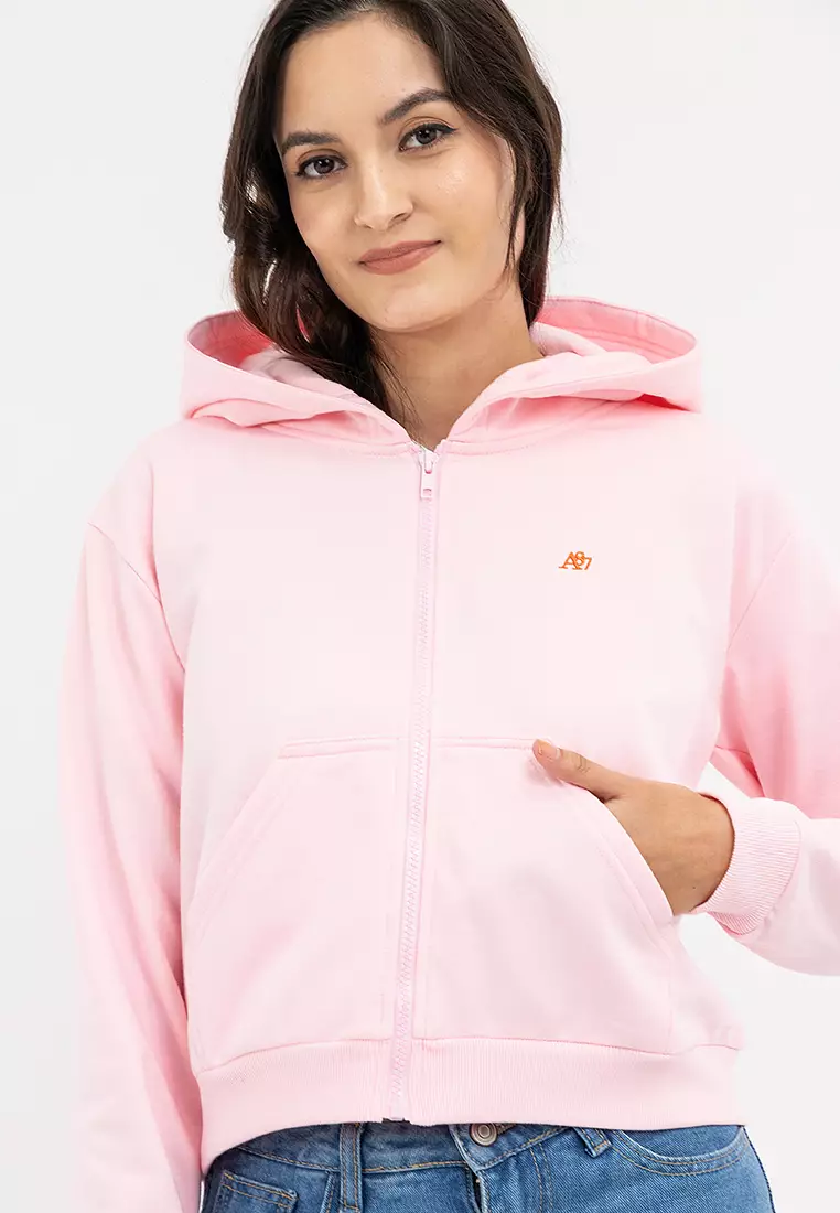 Ladies Semi Crop Zip Up Hoodie
