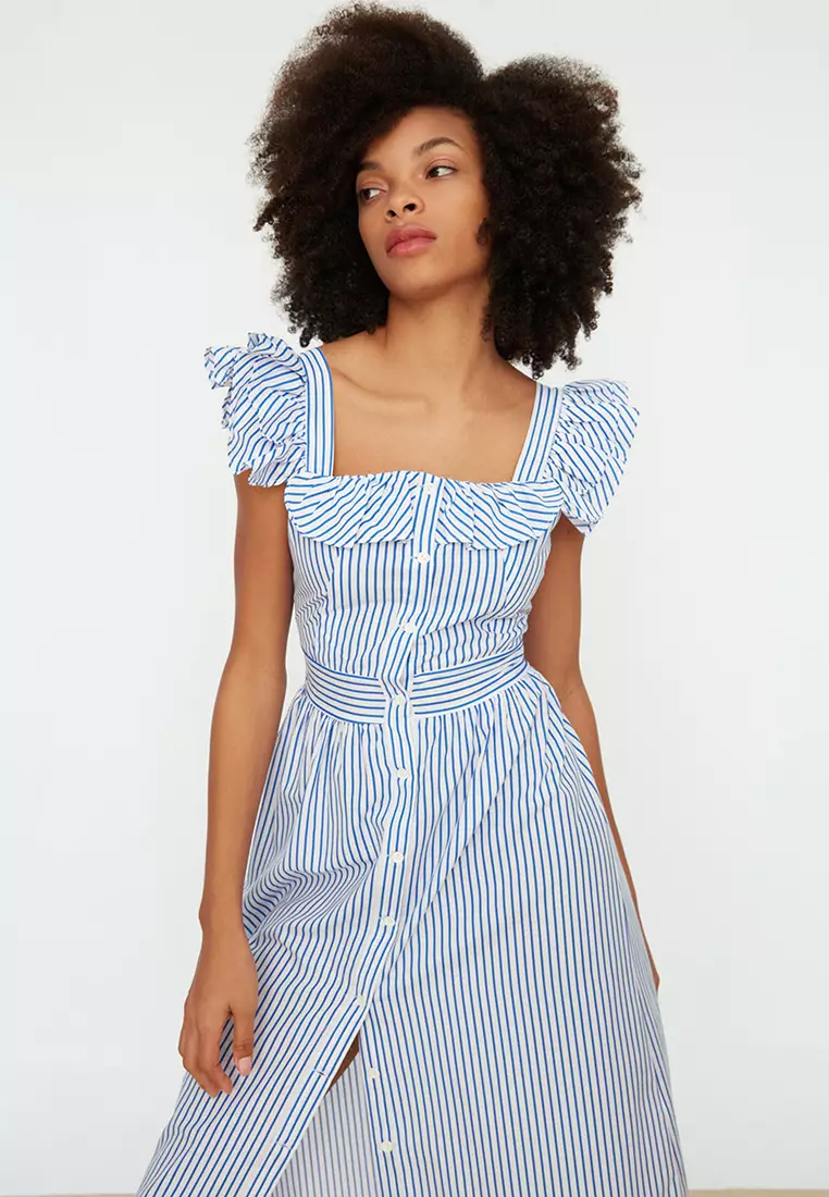 Buy Trendyol Midi Dress With Ruffles and Stripes 2024 Online | ZALORA