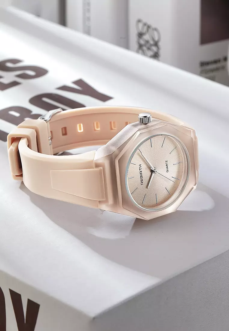 Jam Tangan Wanita Simple Analog Tali Silicone Anti Air Jam Tangan Cewek cream
